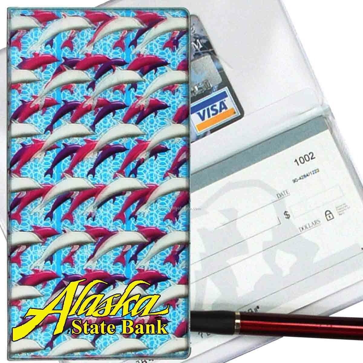 3-3/8"x6-3/8" 3d Lenticular Checkbook Cover - Stock / Flying Dolphins