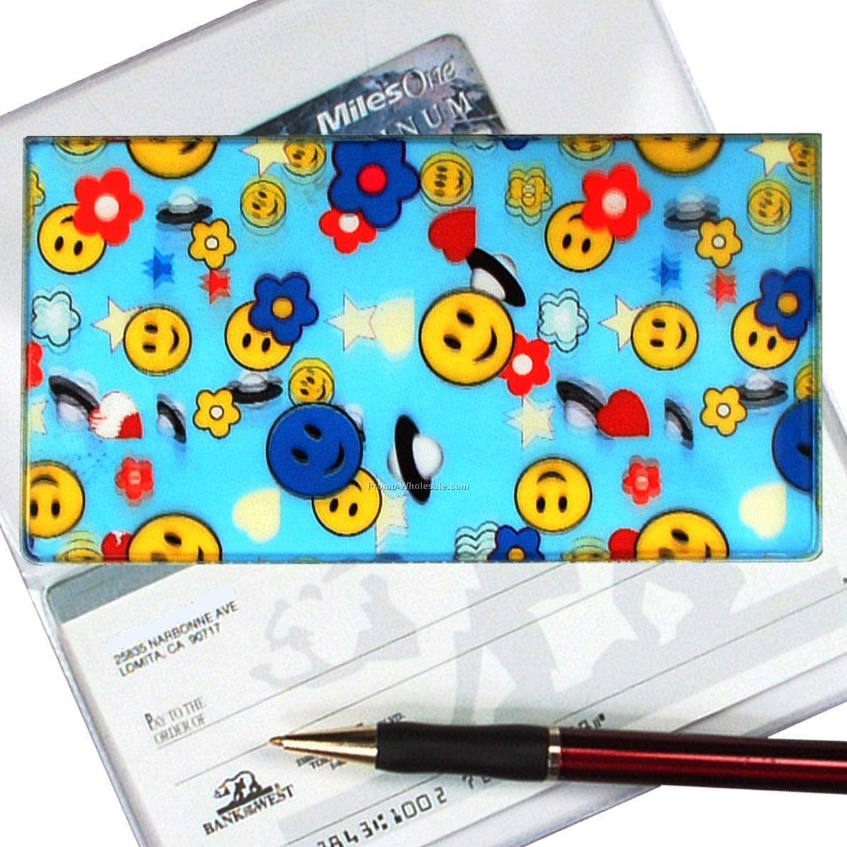 3-3/8"x6-3/8" 3d Lenticular Checkbook Cover - Stock / Smiley Stars Flowers