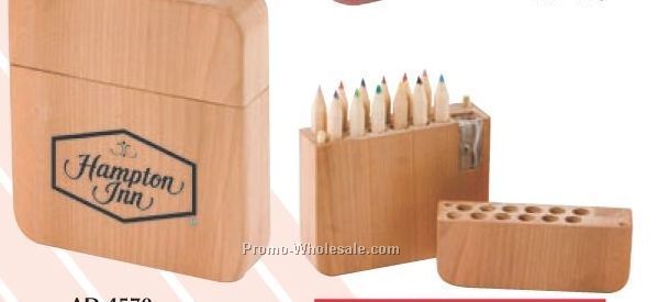 3-5/8"x4"x7/8" 12-piece Colored Pencil Set With Sharpener