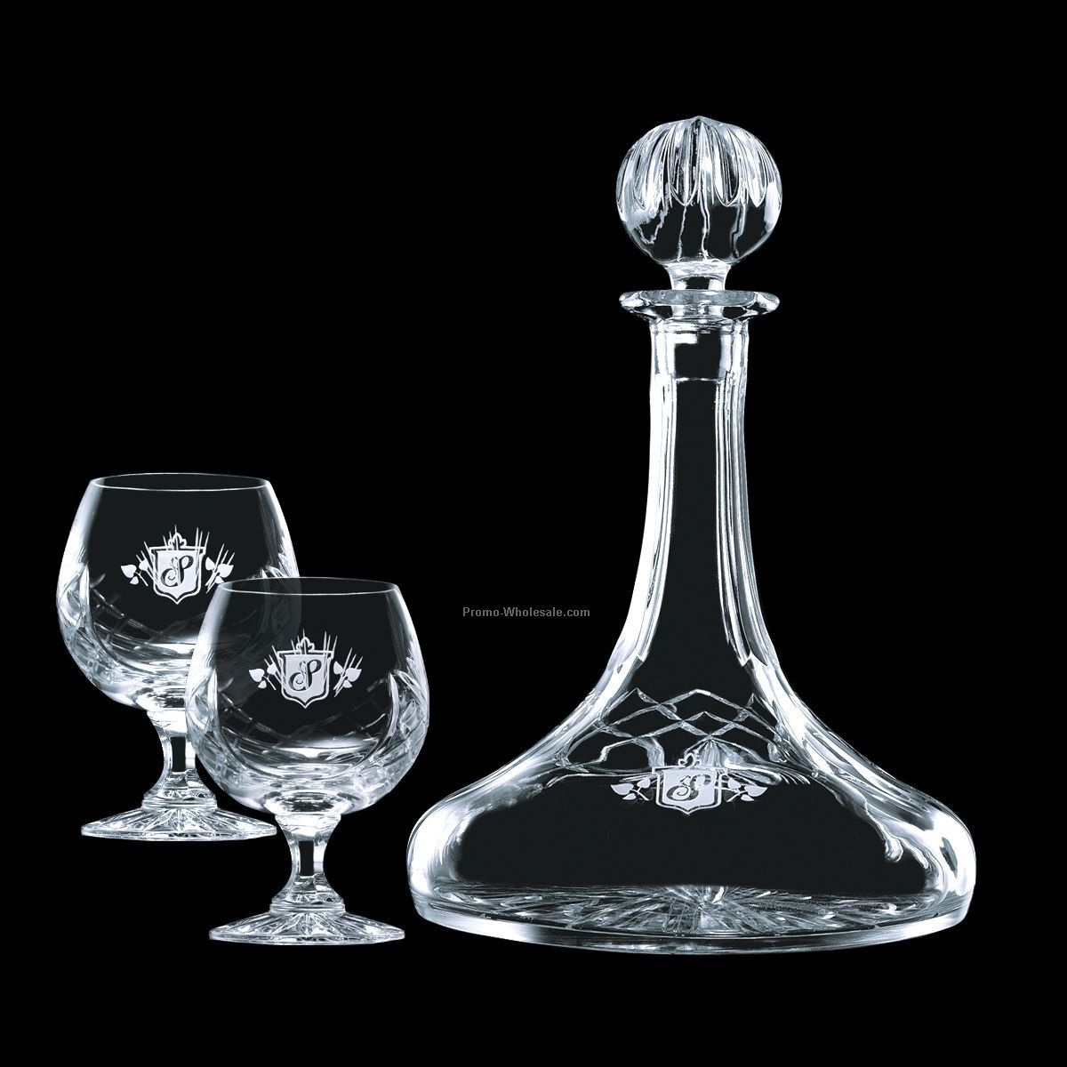 32 Oz. Cavanaugh Crystal Decanter & 2 Brandy Glasses