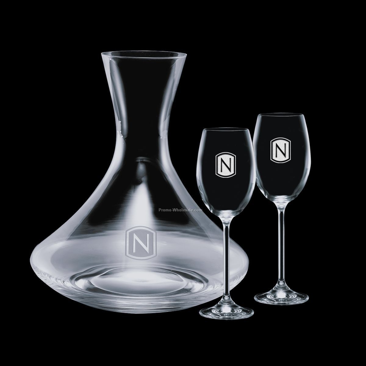 32 Oz. Crystal Senderwood Carafe & 2 Wine Glasses