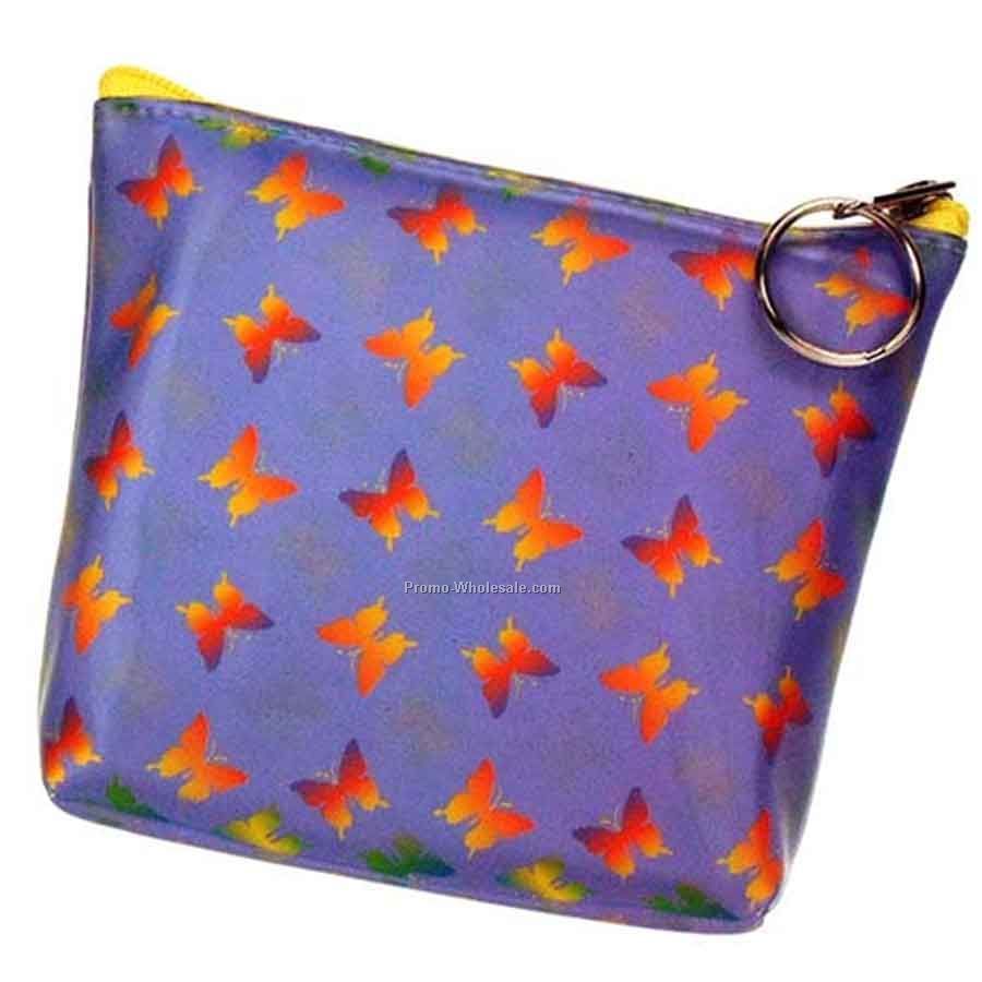 3d Lenticular Purse With Key Ring - Pavia - Stock / Purple With Butterflies