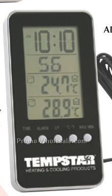4-3/4"x2-3/8"x5/8" Indoor/Outdoor Digital Thermometer Alarm Clock
