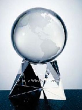 4"x6-1/2" Optic Crystal World Globe W/Triangle Base