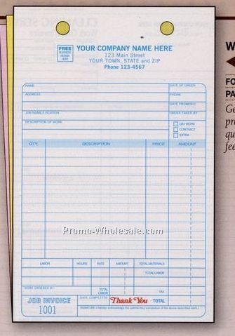 5-1/2"x8-1/2" 2 Part Work Order Register Form