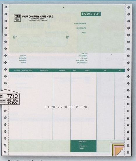 5 Part Parchment Continuous Invoice W/Packing List (Peachtree Classic 13.0)