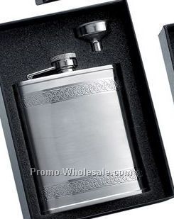 6 Oz Stainless Steel Flask With Wide Decorative Stripes Pattern And Silver