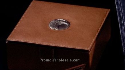 6"x6"x2-1/2" Small Saddle Leather Box With 1-1/2" Coin