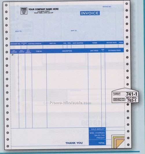 8-1/2"x11" 5 Part Classic Continuous Invoice W/ Packing List
