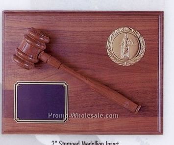 9"x12" Walnut Finish 2" Stamped Medallion Insert Gavel Plaque