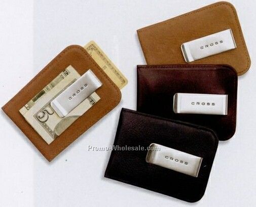 Autocross Leather Money Clip Card Case - Brown