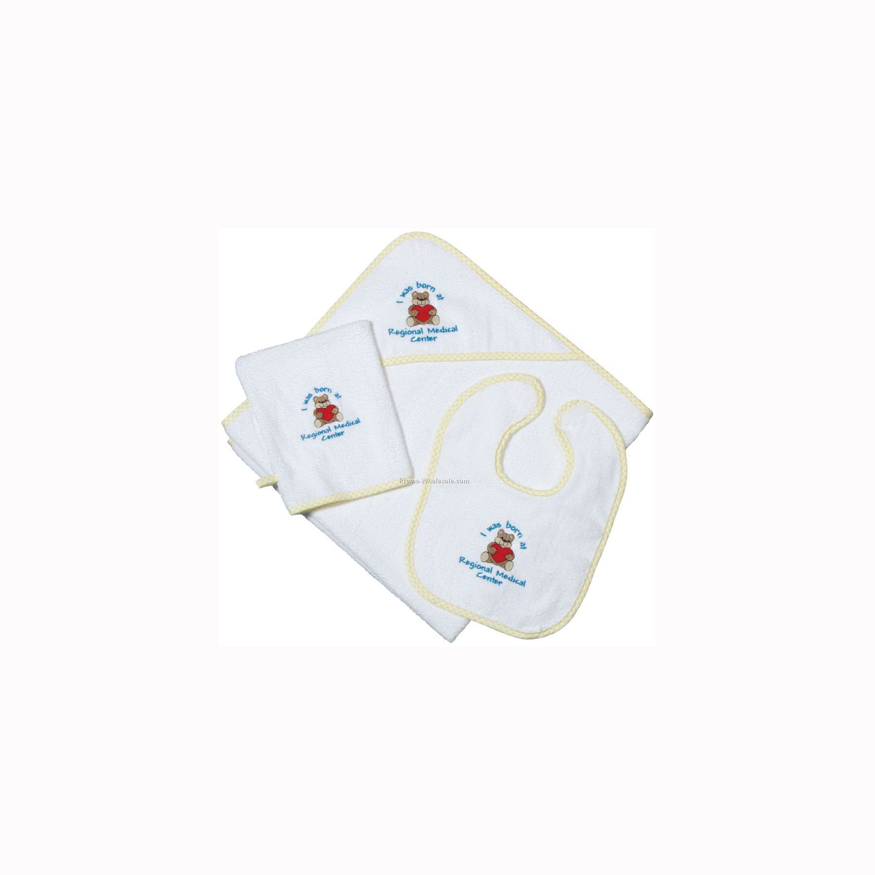 Baby Towel/ Bib/ Wash Mitt Combo Set (3 Piece Embroidered)