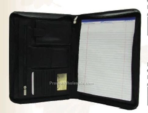 Black Leatherette Zippered Portfolio W/Inside Organizer