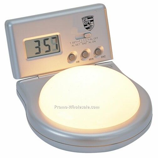 Brushed Silver Bedside Alarm Clock W/ Night Light