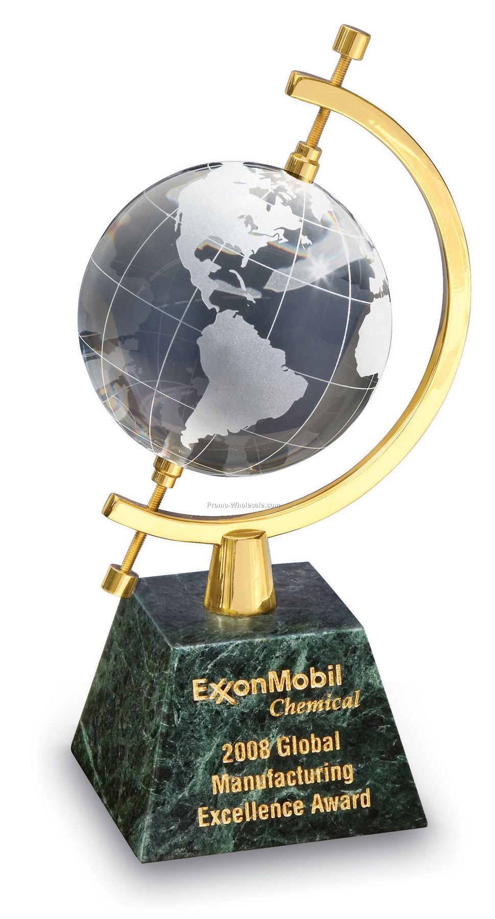 Celestial Crystal Globe W/ Green Marble Base Award