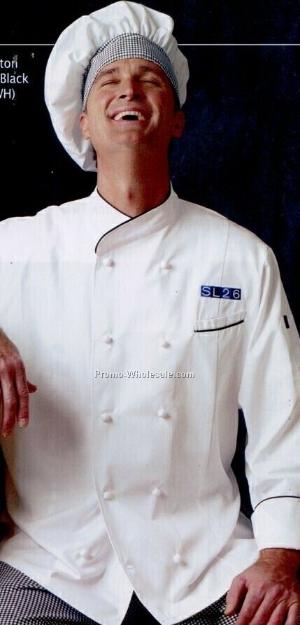 Chef Designs Men's Egyptian Cotton Chef Coat W/ Black Piping (2xl-4xl)