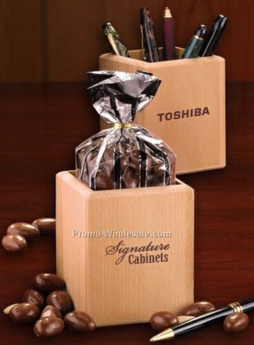 Chocolate Almonds In Hardwood Pen & Pencil Cup