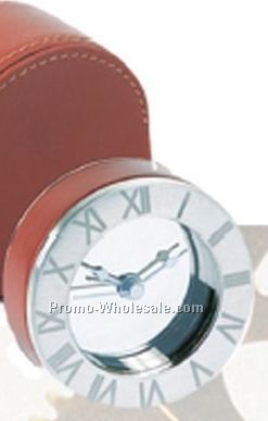 Chrome Plated Alarm Clock With Mirror Dial & Carry Case