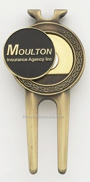 Classic Divot Tool/ Money Clip W/ 1" Die Struck Soft Enamel Marker