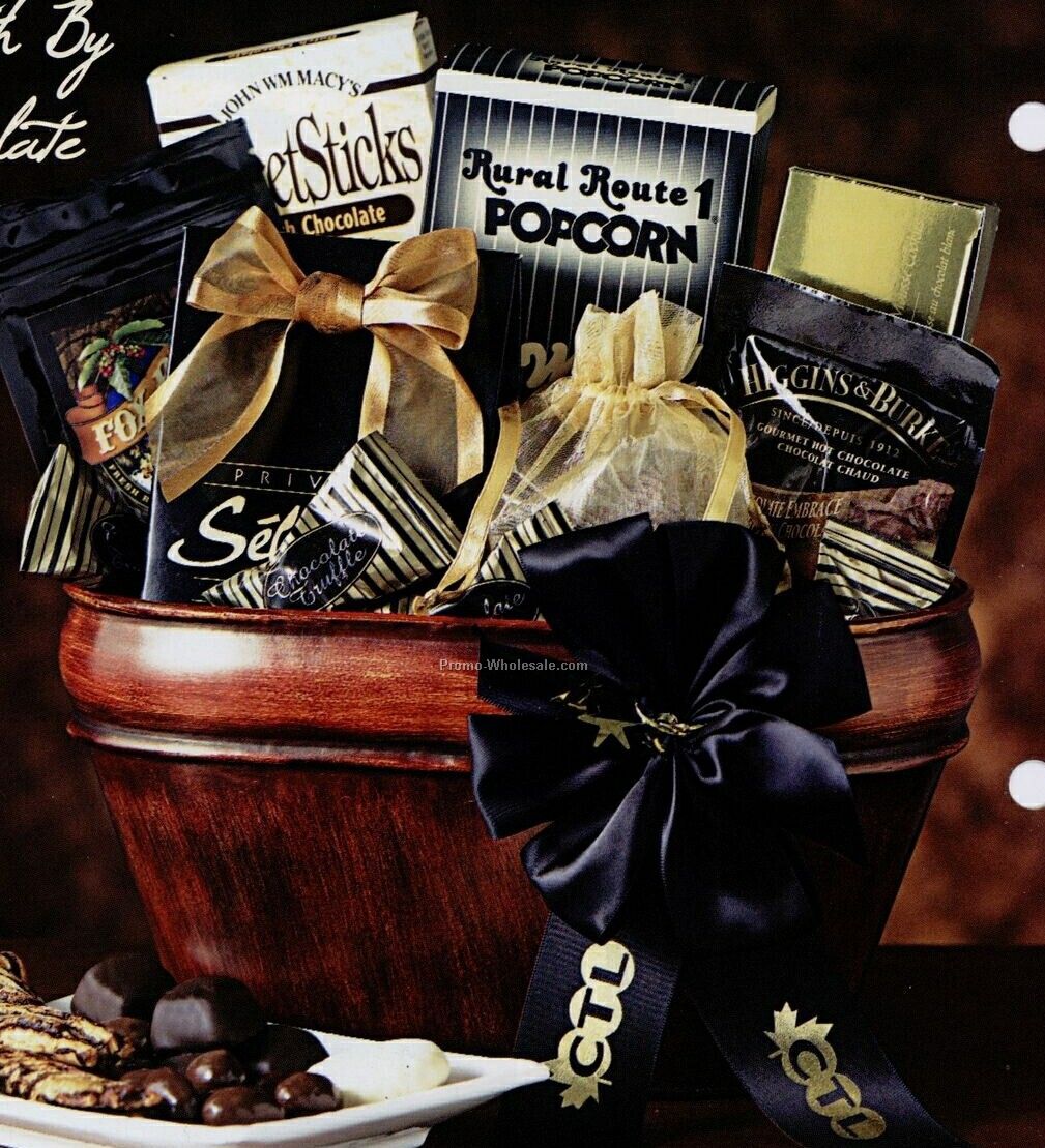 Death By Chocolate Gift Basket W/ Custom Imprinted Ribbon