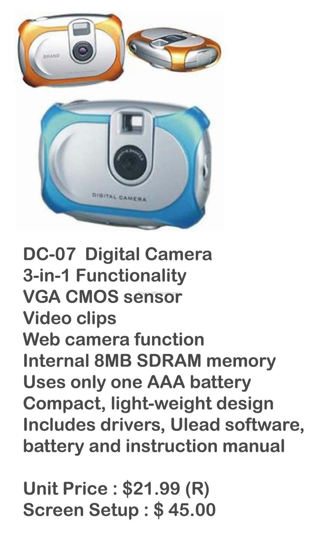 Digital Camera, Video Camera, Web Cam, Stores Photos, 8mb Memory