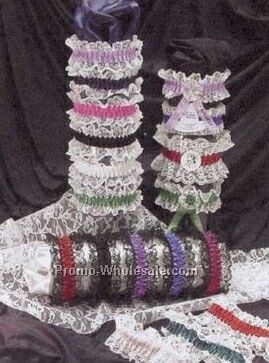 Double Laced Leg Garter W/Rosette & Imprint Ribbon - 1 Color