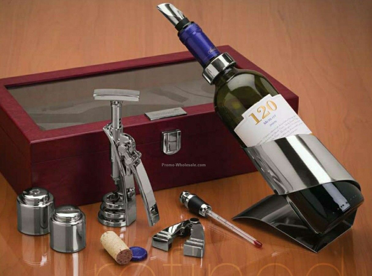 Essentials Rimbale Wine/ Bar Set In Wooden Box 14-1/2"x8-1/4"x3-3/4"