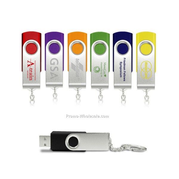 Flash Drive In Matte Aluminum Case W/ Swivel USB & Key Chain Attachment