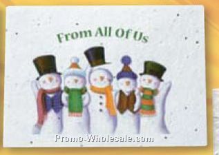 Floral Seed Paper Holiday Card / Blank Inside - Five Snowmen