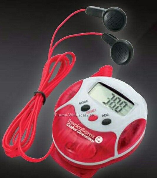 Giftcor Translucent Red Pedometer Radio 2-1/4"x2-1/4"