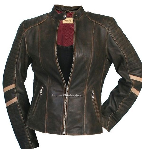 Ladies Charcoal Sanded Calf Leather Racing Jacket S-xx-l