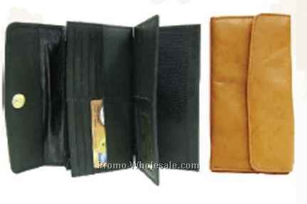 Ladies' Dark Brown 7" Stone Wash Cowhide Checkmate Gusseted Wallet