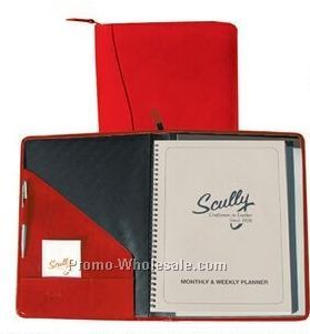 Ladies Tooled Calfskin Zip Planner / Letter Pad (Black)