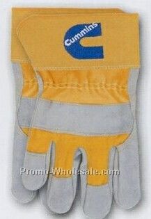 Leather Palm Safety Cuff Glove (One Size) - Grey & Yellow