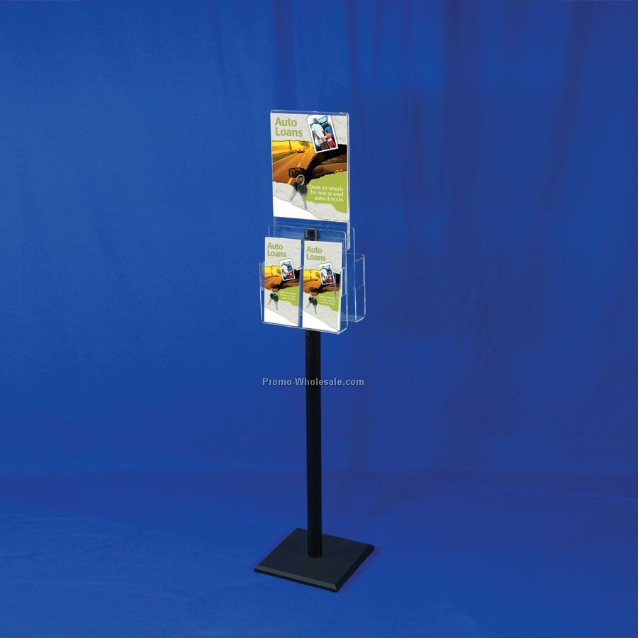 Literature Display Stand With Sign Holder & Adjustable 4 Pockets