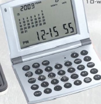 Matte Silver World Time Alarm Clock W/ Calendar/ Calculator/ Converter