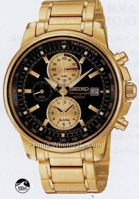 Men`s Seiko Alarm Chronograph Watch /Gold W/ Black Face