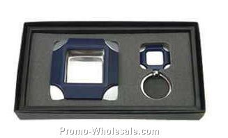 Metal Corner Square Ashtray Gift Set W/ Key Ring