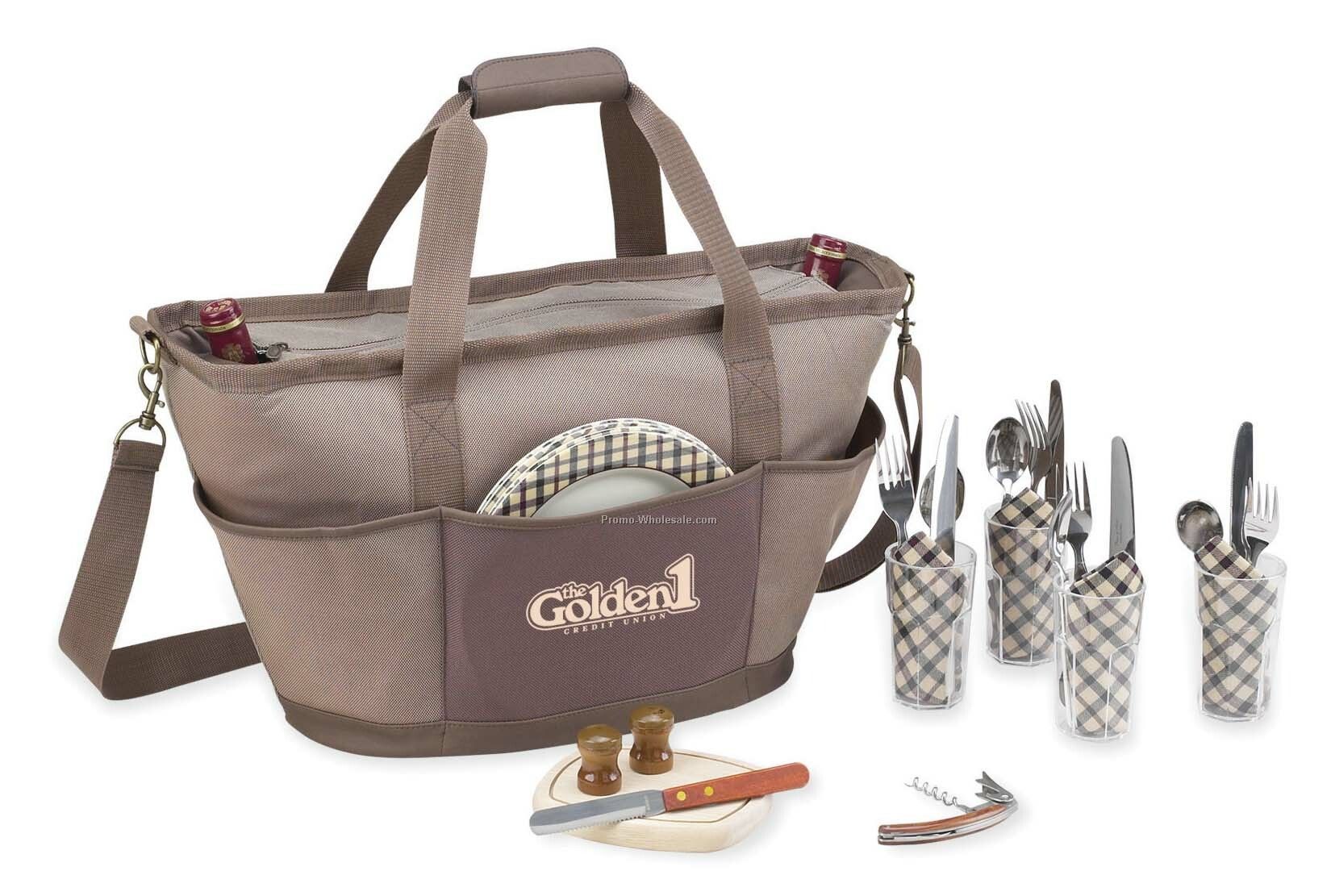 Picnic Basket Cooler Tote For Four