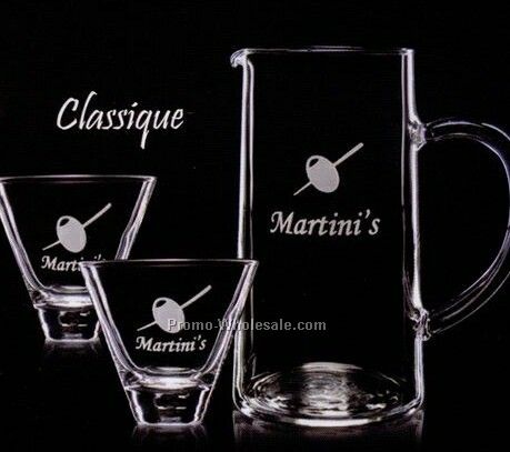 Pitcher & 4 Stemless Martini Glass