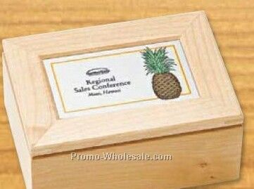 Rectangular Wooden Box With Metal Imprinted Plate (6-2/3"x4")