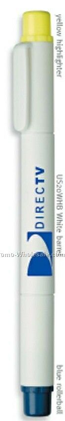 Scoop Blue Rollerball Pen & Highlighter W/ White Barrel - On Sale!