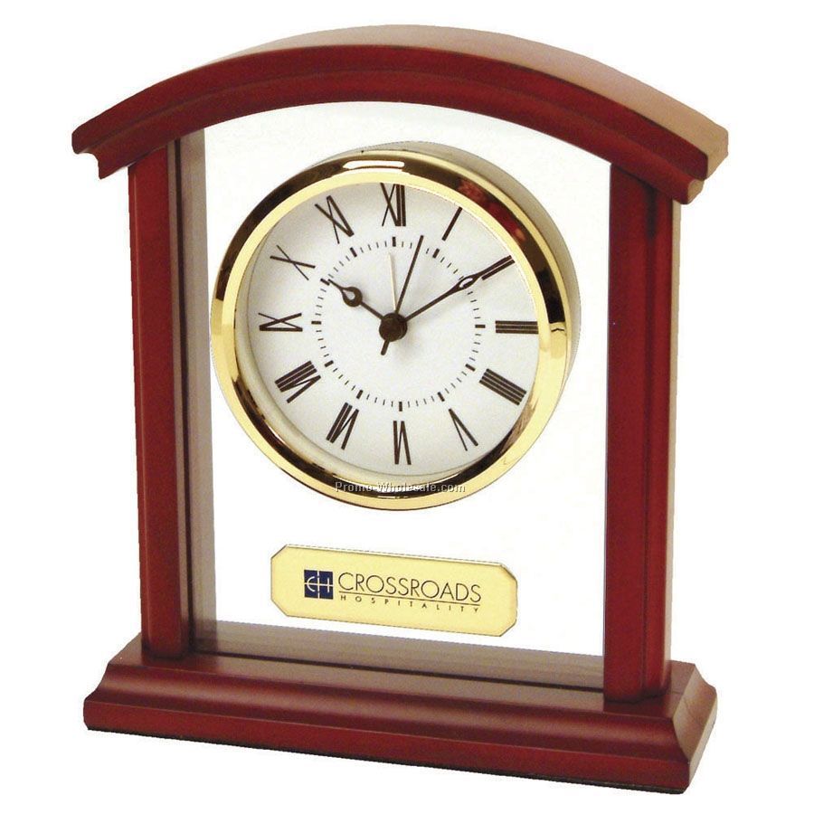 Sculpted Wood Arch Alarm Clock W/ White Face