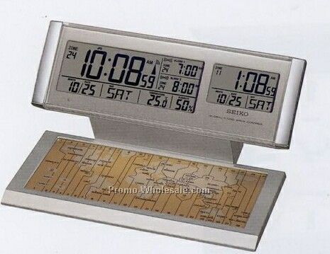 Seiko R Wave Clock & Dual Alarm W/ Thermometer, Hygrometer & Calendar