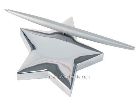 Star-spin Reflective Star Paperweight Stand With Spinning Pen
