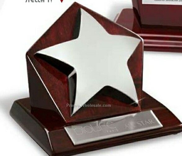 Stella VI Wood Desk Top Plaque W/ Star 5"x1-1/8"x4-3/4"