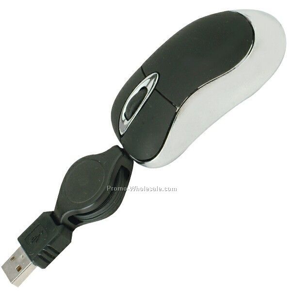 Super Mini Optical USB Mouse With Retractable Cord.