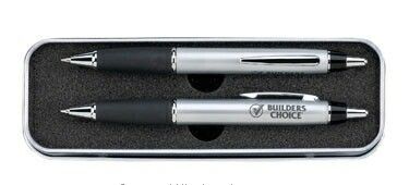 Taurus Satin Silver Push-action Metal Ballpoint Pen & Pencil Gift Set