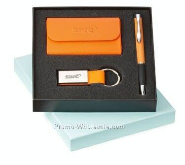 Tenor Ballpoint Pen, Leather Card Holder & Leatherette Key Ring Set