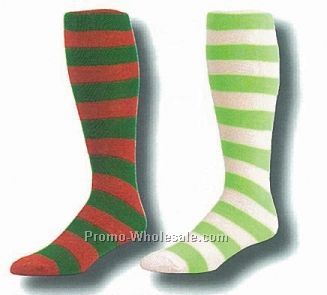 Tube Style Striped Socks W/ Flat Knit Construction (10-13 Large)